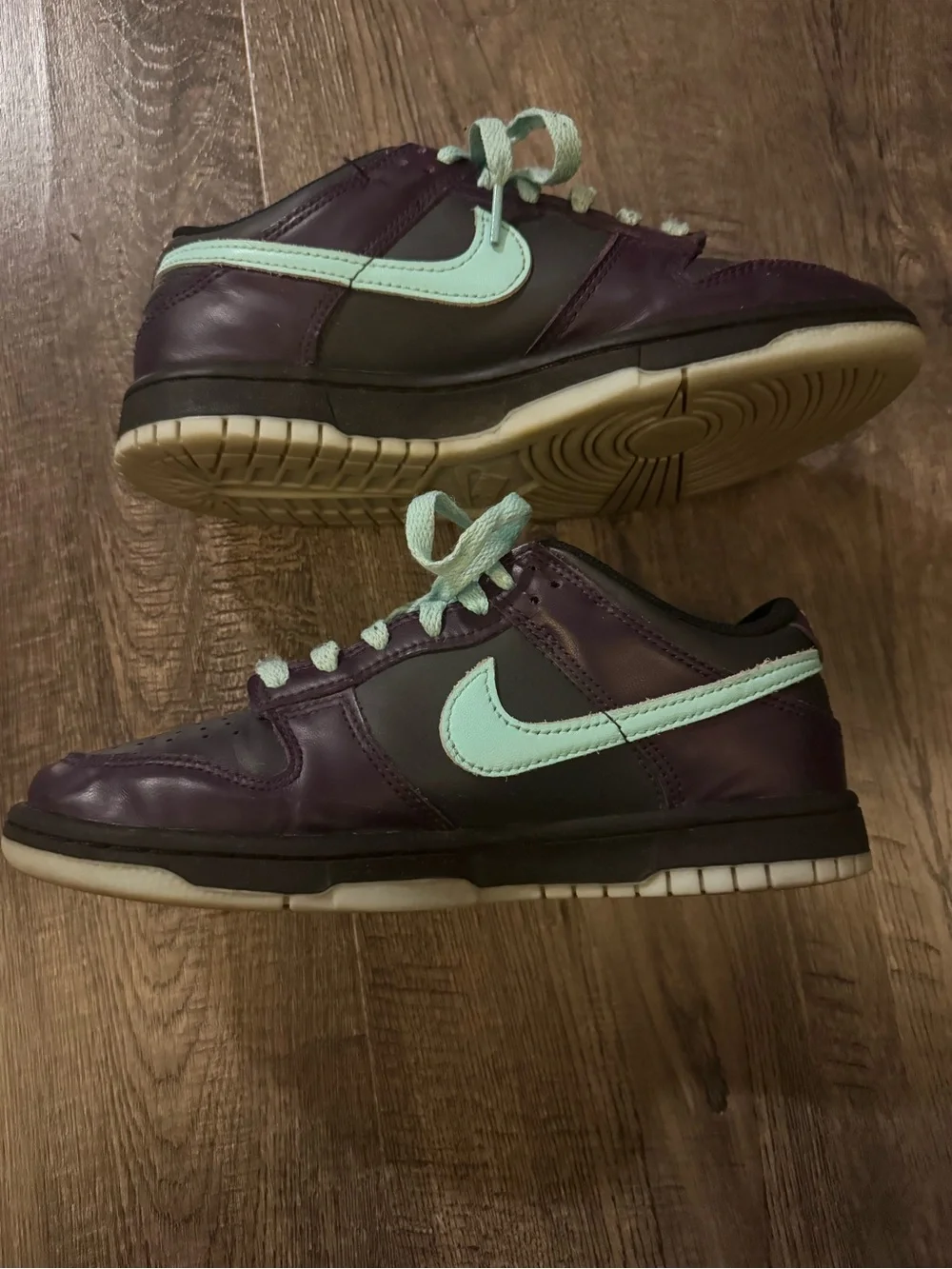 Nike Dunk Low Kids Sneakers Purple/Green Leather Lace-Up Low Top US 5.5Y